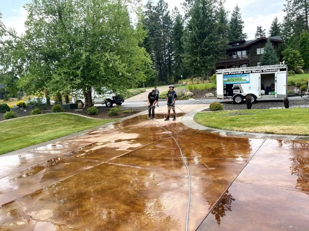 Nearly complete driveway pressure washing service